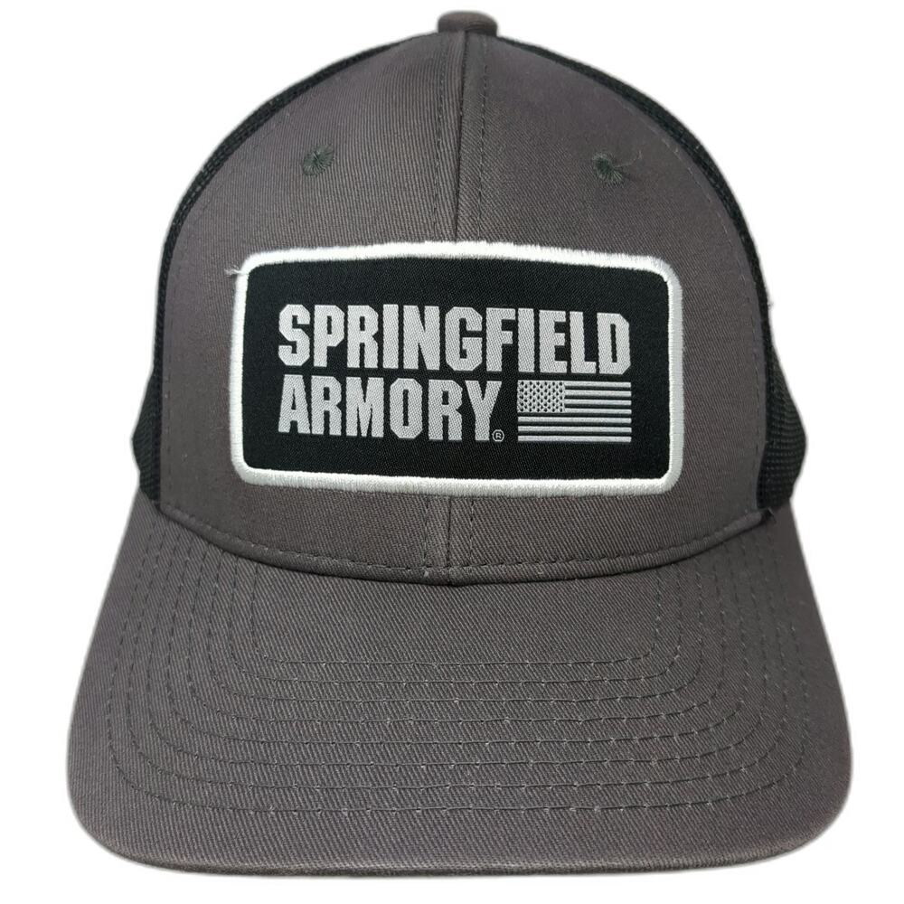 Springfield Armory Trucker Hat Gray One Size Mesh Back Snapback US Flag Patch